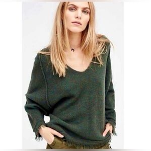 Free People Forest Green V-Neck Sweater